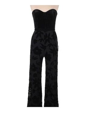Lulu's Black Floral Velvet Strapless Jumpsuit